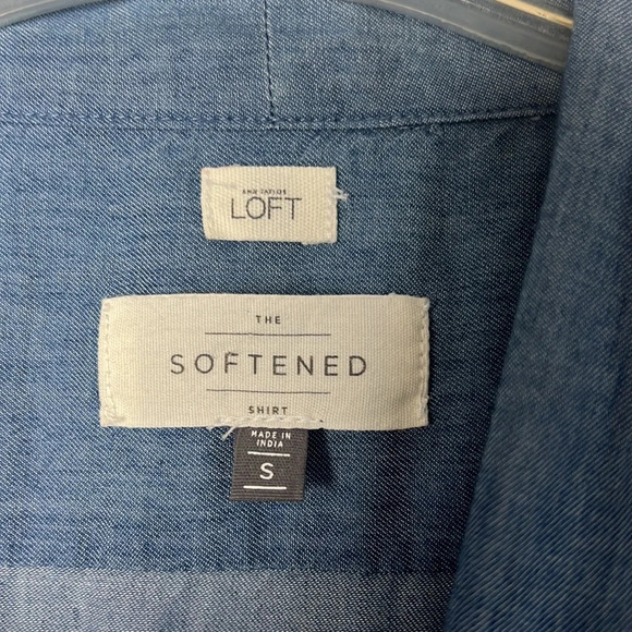 Loft “The Softened” Chambray Blue Tie Front Long Sleeve Top Blouse Size S - Picture 3 of 8